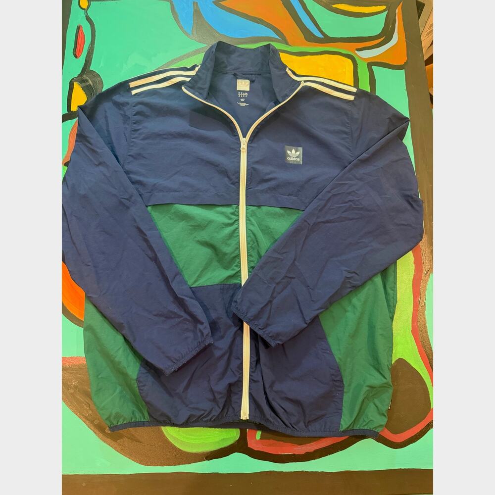 Adidas Green & Dark Blue Windbreaker Modern Athletic Nautical Style Men’s XL